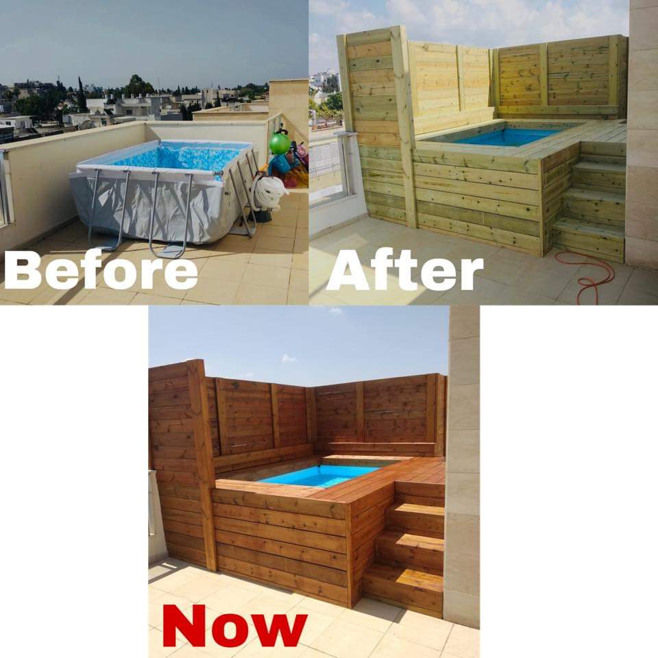 התקנת דק סביב בריכת שחיה