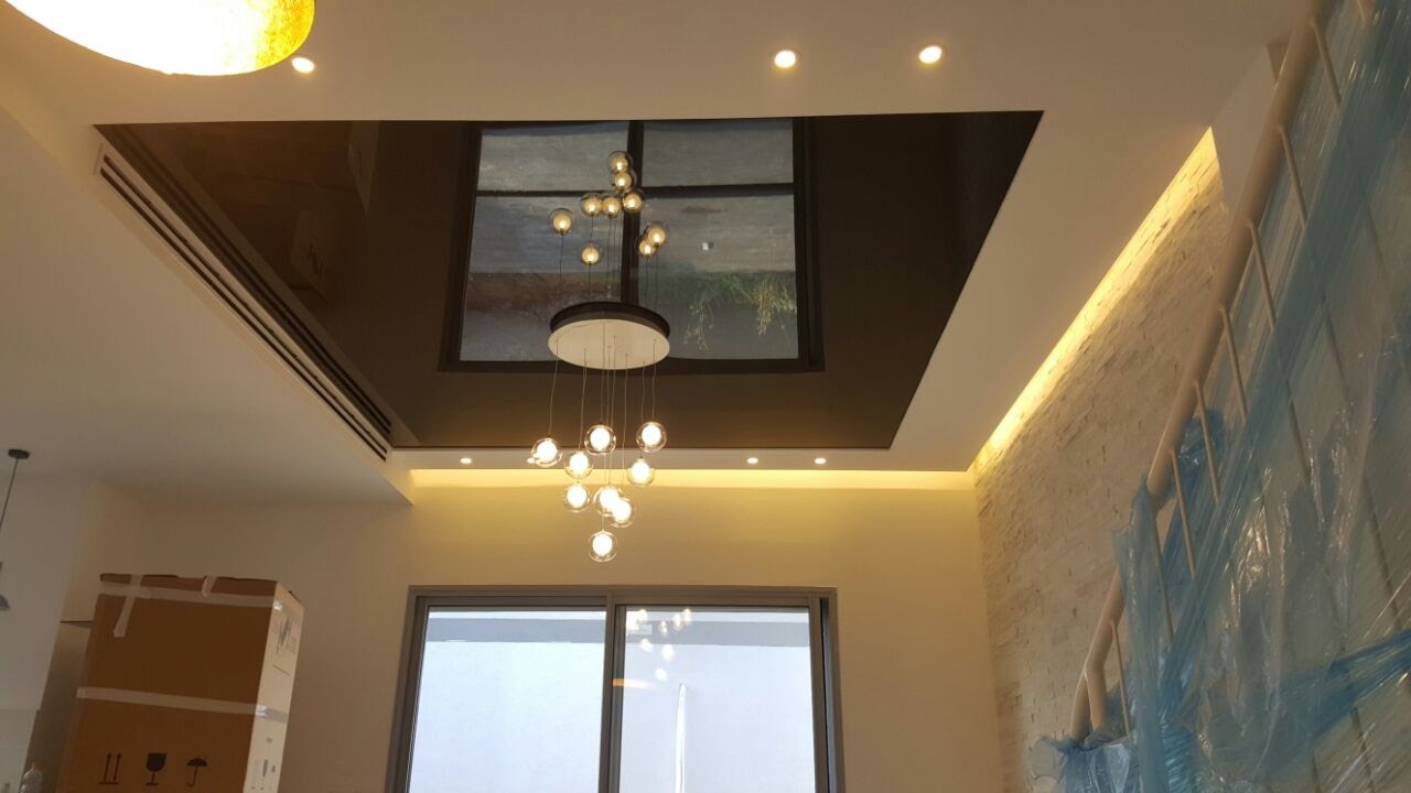 עבודות גבס עיצובי בשילוב תקרה מתוחה