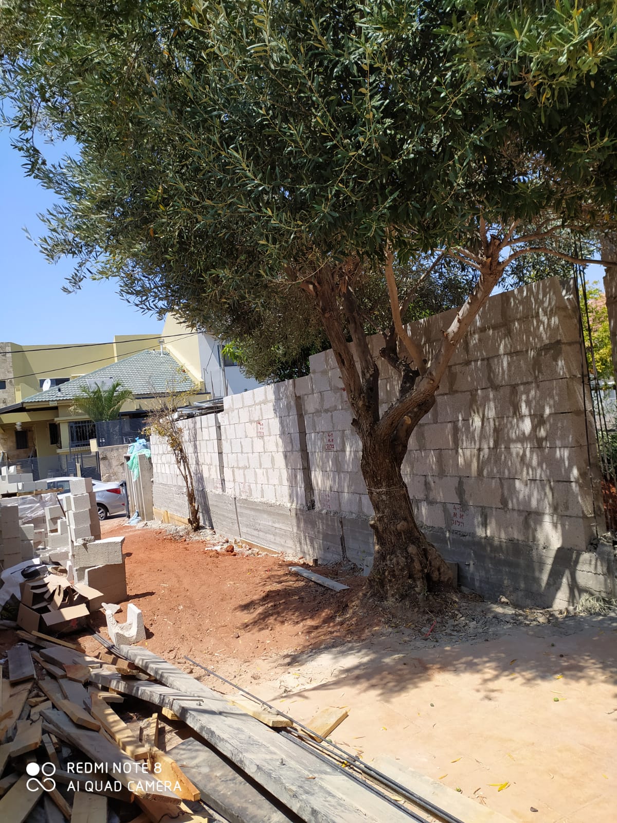 בניית חומה + טייח שחור +שליטה לבנה + דק + בניית שער