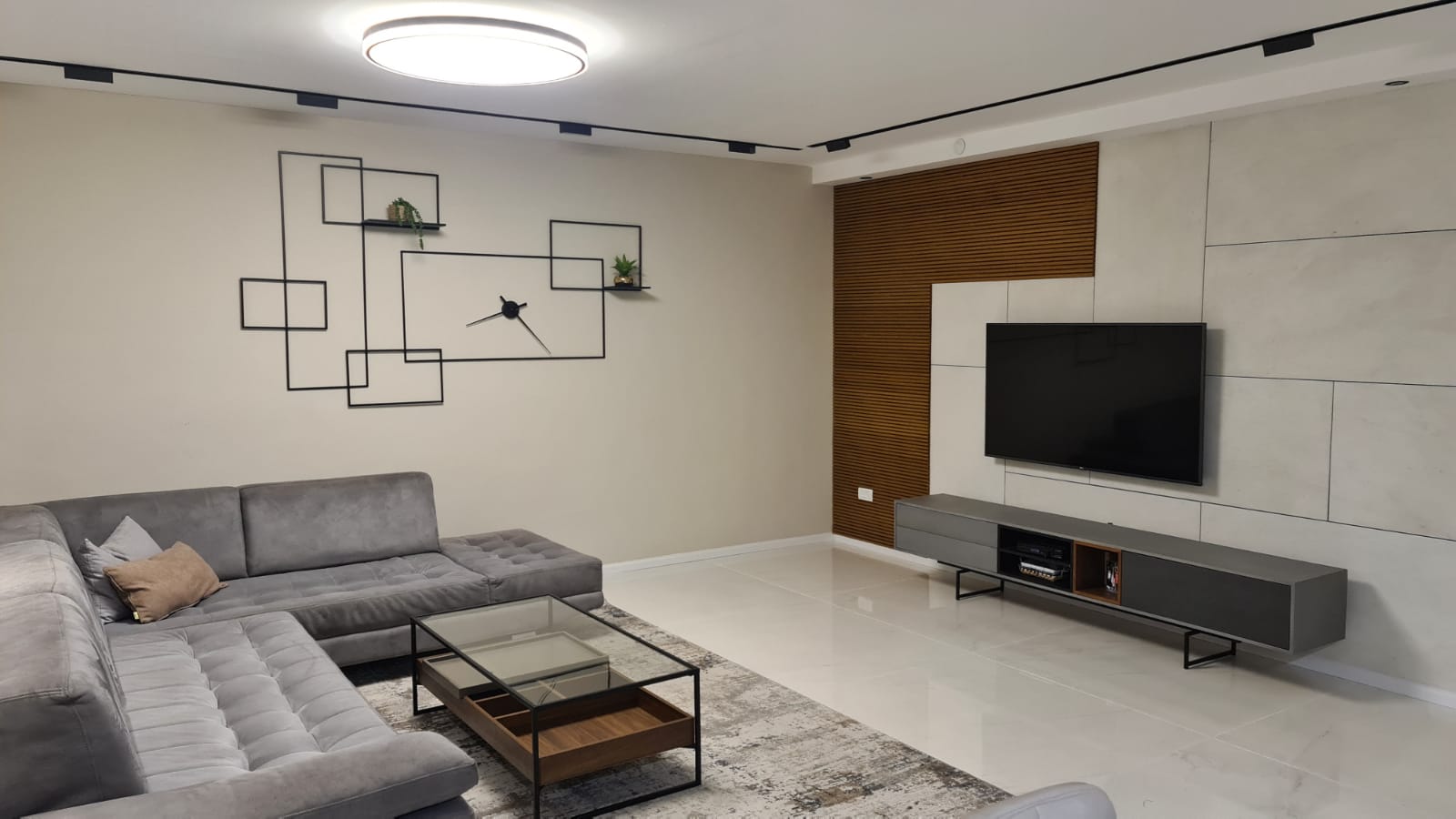 חלל ציבורי וקיר טלוויזיה דירה ברמת גן