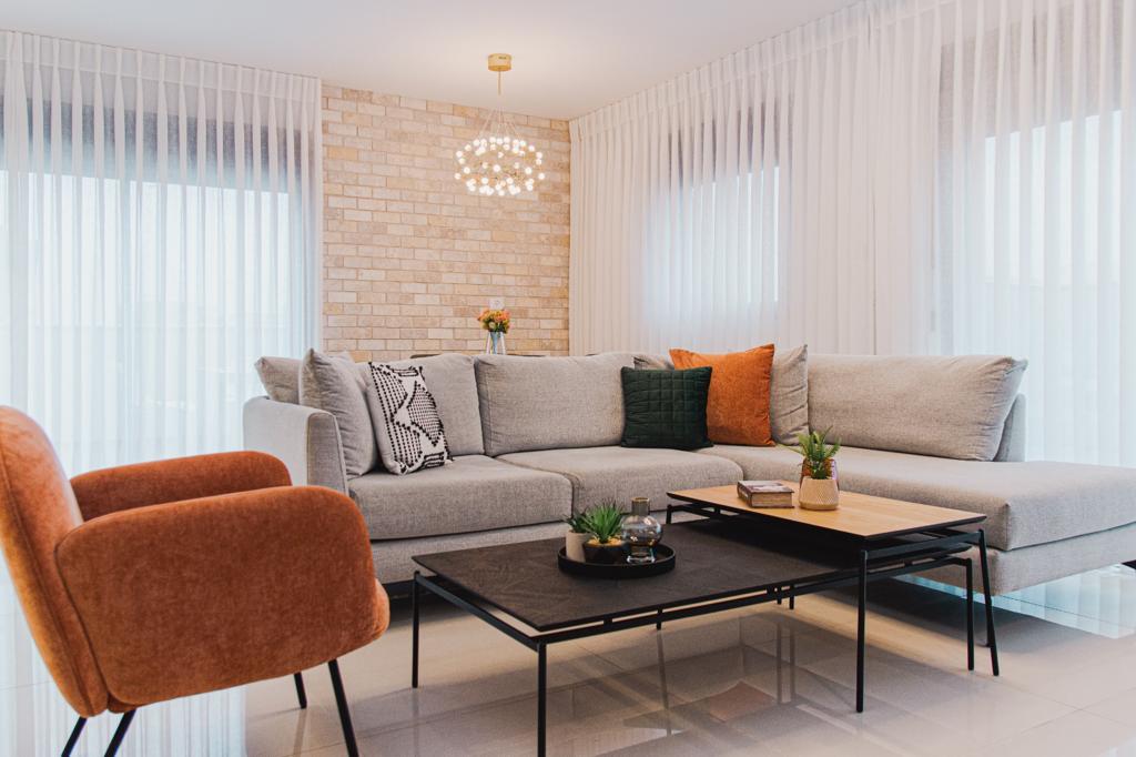 תכנון ועיצוב סלון ומטבח בדירת פנטהאוז